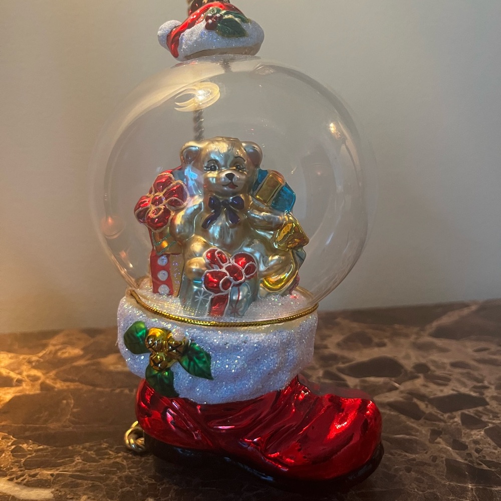 Christopher Radko Red boot and Santa hat globe ornament